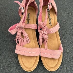 Minnetonka Pink Fringe Sandals